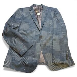 CloudStyle Men's Packable Travel Blazer Jacket Sz XL Blue Gray Patchwork Unique